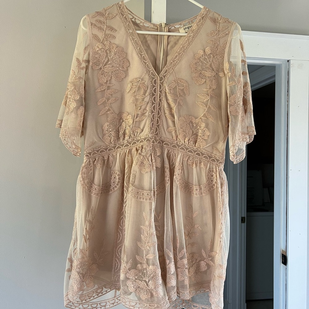 Rose Lace Romper in Blush Pink